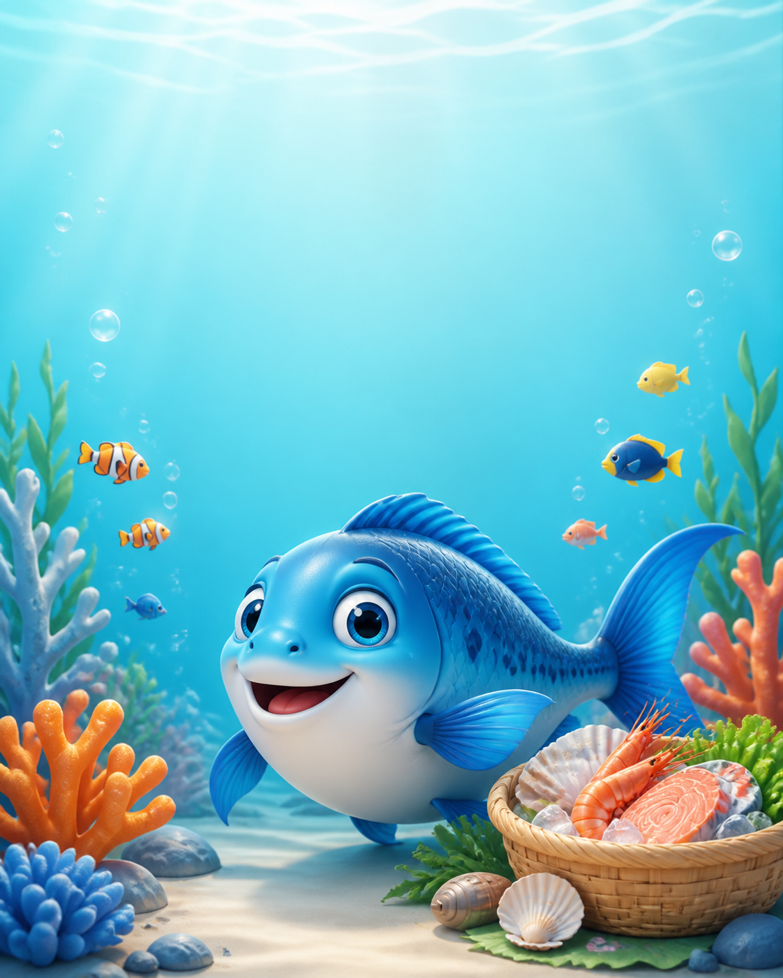 Ilustrasi ikan laut dan seafood segar